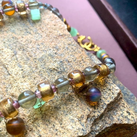 unbranded Jewelry - Artesian Glass Beaded Collar Necklace Choker Green Gold Copper Colors Jewelry